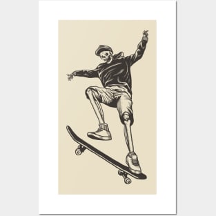 Skateboard Skeleton Linocut. hoodie and Posters and Art